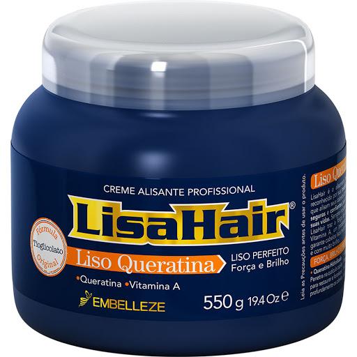 Creme Alisante LisaHair Liso Queratina 550G - LisaHair é o alisamento profissional de alta qualidade reconhecido por sua tradição e versatilidade. As mulheres que se transformam com LisaHair se sentem realizadas, seguras e confiantes para seguir em frente e transformarsuas vidas. Sempre inovando em nome da mulher brasileira, LisaHair traz a força da Queratina aliada à nutrição da Vitamina A, um poderoso complexo de tratamento que garante cabelos lisos muito mais fortes, resistentes, saudáveis e com muito brilho.